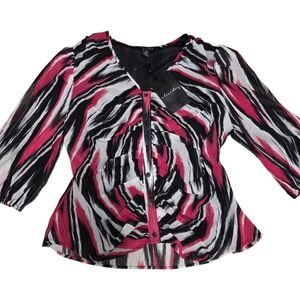 A Love Story NWT Abstract Print Ruched Blouse - Pink Black White - Size L